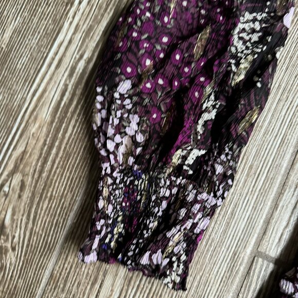 White House Sheer Top Womens Size 10 Purple Floral Gold High Neck Fairy‎ Grunge - Picture 7 of 8